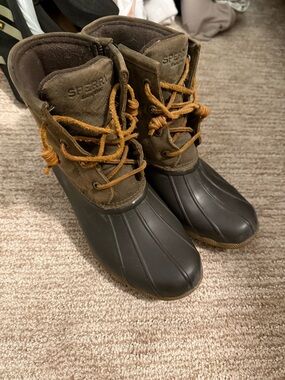Sperry Dark Brown Waterproof Duck Boots with Tan Laces